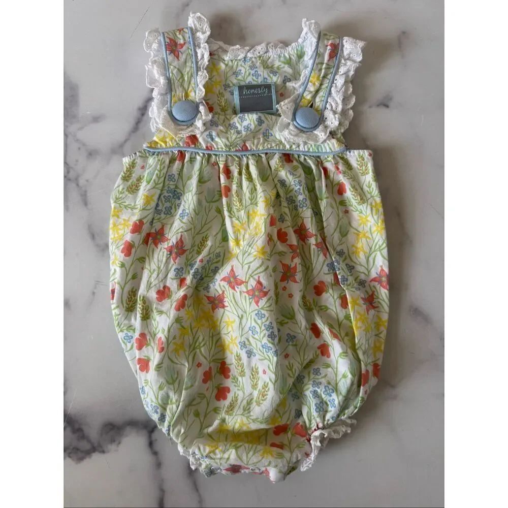 Honestly garden baby girl summer shabby chic floral one piece romper flutter